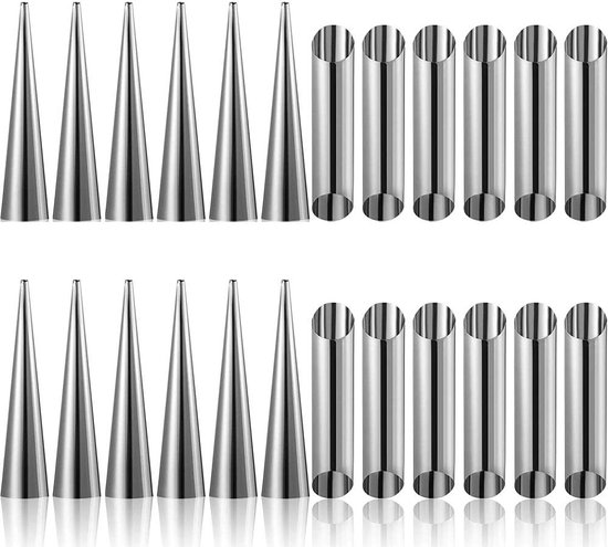 Roestvrij staal Cannoli ovenschaal extra breed 30 mm traditionele bakvorm schillerlocksvorm rechte buis spiritus ballen schuimrollen roomrollen (Set van 10 stuks