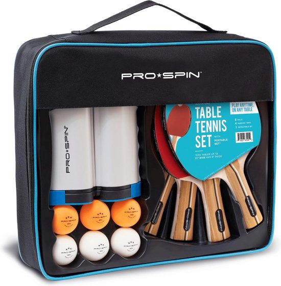 Foto: Tafeltennisbatset met tafeltennisnet voor elke tafel tafeltennisballen 3 sterren tas koffer uitschuifbaar mobiel tafeltennisnet geweldig cadeau en spellen