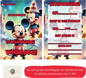 Uitnodiging kinderfeestje - Kinderfeest - Uitnodigingen - Verjaardag - Inclusief enveloppen - Eigen design en print - Wenskaart - Mickey Mouse - 20 stuks - A6