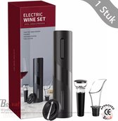 Borvat® - Tire-bouchon électrique - Ouvre-bouteille électrique - Service à vin - Accessoires Vin - Ouvre-bouteille de vin - Zwart - Set