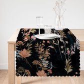 Bedrukt Velvet textiel Tafelloper 65x240 cm - Bloemen op zwart - Fluweel - Runner