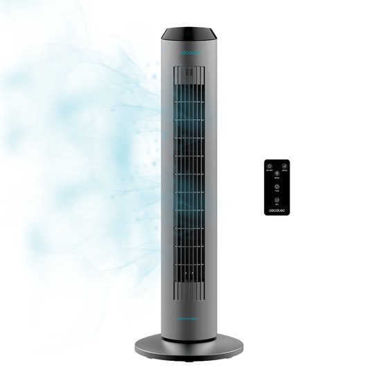 Cecotec Stille Torenventilator (48dB) met afstandsbediening - Ventilator (60W) met Timer (8h) en Ionisator - Energiezuinige luchtreiniger - Zwart/Grijs