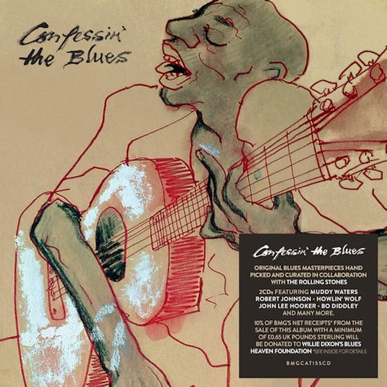 Albumhoes met tekening van een man die gitaar speelt. Tekst: Confessin' the Blues.
