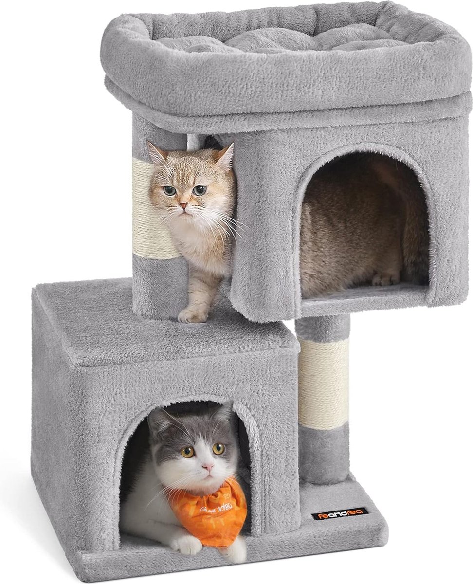 Luxe Krabpaal voor Katten en Kittens – Krabpaal 67cm hoog – Krabpaal Kattenhuis voor Kittens tot 3kg Lichtgrijs