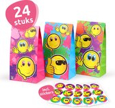Isa's Friends® Uitdeelzakjes + Stickers - Emoji's - 24 stuks - Stevig Papier - Traktatie zakjes