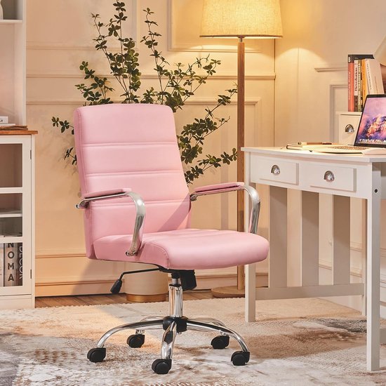 Ergonomische bureaustoel, werkstoel, draaistoel, in hoogte verstelbare bureaustoel met kantelfunctie, tot 130 kg belastbaar, voor werkkamer, kantoor, conferentie en ontvangstruimte , Roze , HM-YAHEE-591884