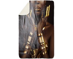 Fleecedeken Dame met goud, 96x146cm, Polyester Sherpa, deken met print