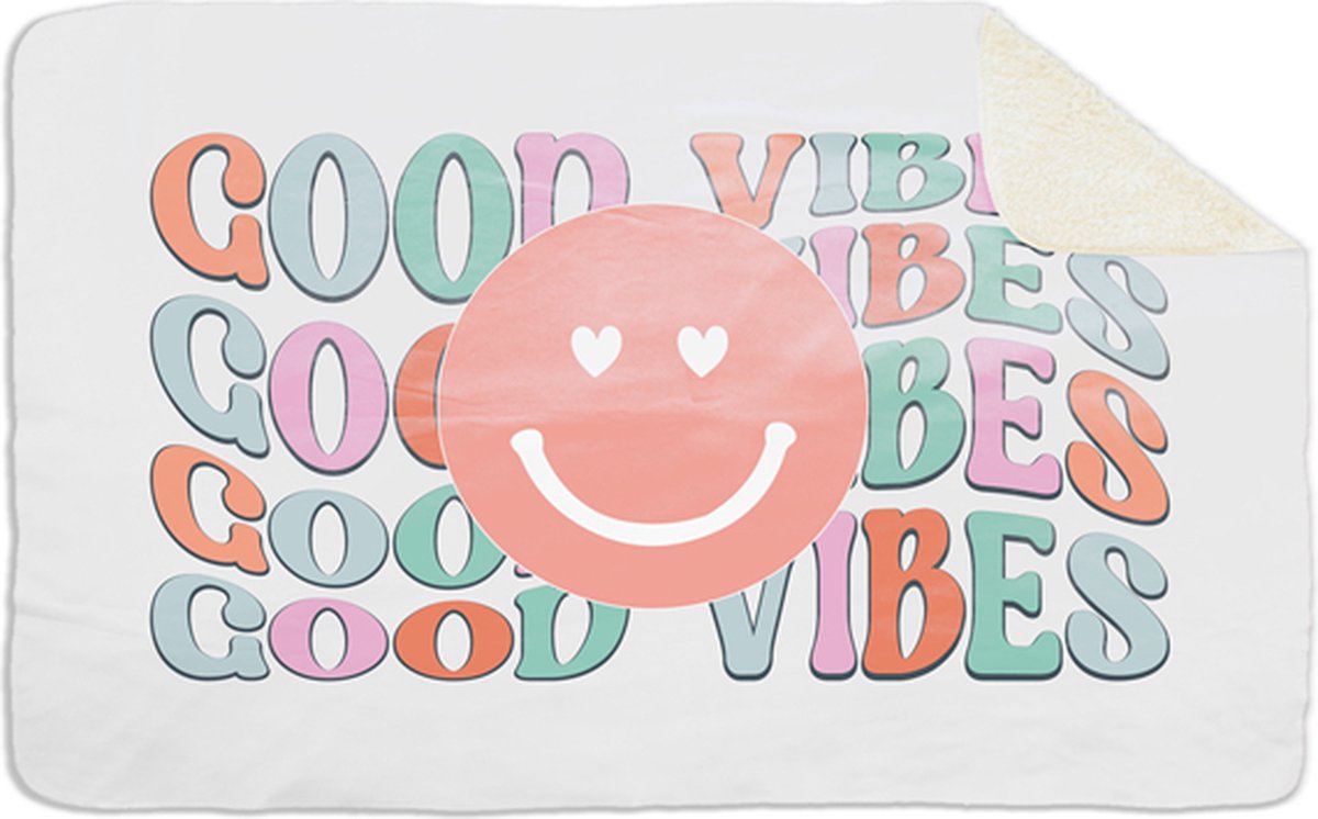 Fleecedeken Good vibes, 96x146cm, Polyester Sherpa, deken met print