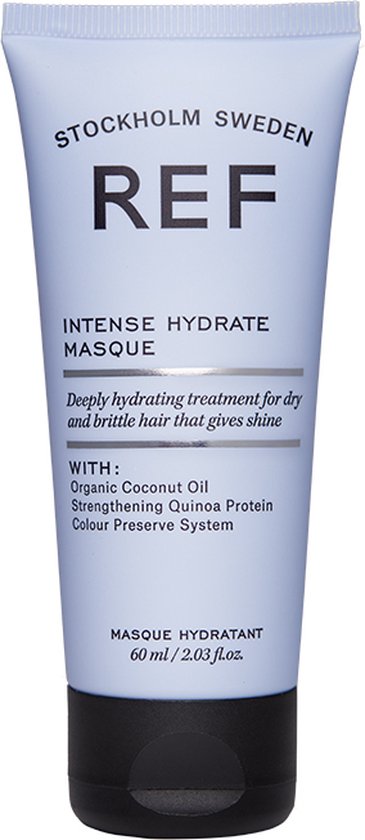 REF Intense Hydrate masque tube met de tekst 'STOCKHOLM SWEDEN'.