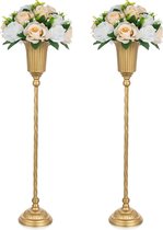 trompetvaas bruiloft centerpieces: 2 stuks 67,3 cm hoog gouden bloemenstandaard metalen bloemen vazen geometrische middenstukken standaards verjaardagsfeest gangpad eetkamer tafeldecoraties