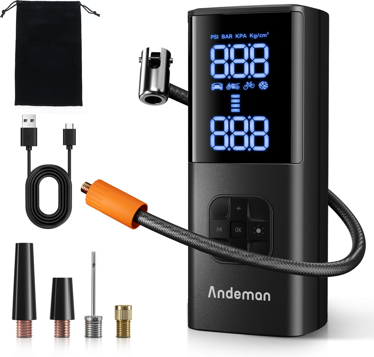 Andeman W1 Draadloze Compressor 8000 mAh 150PSI Bandenpomp Bandenspanningsmeting Powerbank LED Zaklamp Luchtcompressor voor Auto Fiets Bal Luchtbed