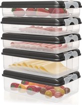 Boîte de conservation de viande pour réfrigérateur, Set de récipients pour aliments frais - Récipients à viande empilables avec couvercle (5 récipients anthracite : 3x plats, 2x hauts)