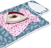 Homes Strijkmat (groot 70 x 50 cm) met 3 mm bekleding & siliconen beugel voor stoomstrijken op tafel of bed - hittebestendig tafelkleed, strijkonderlegger - grote bladeren blauw
