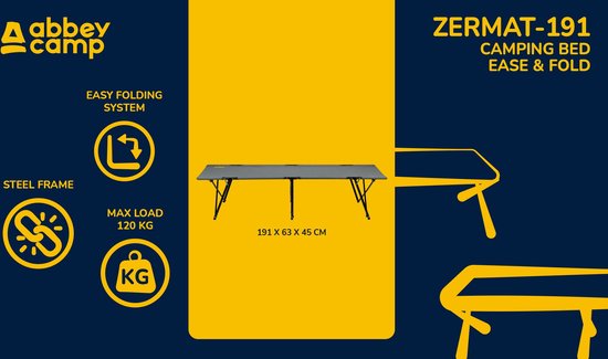 Abbey Camp Campingbed - 191x63x45 - ZERMAT-191 - Grijs van Abbey Camp — afbeelding 4