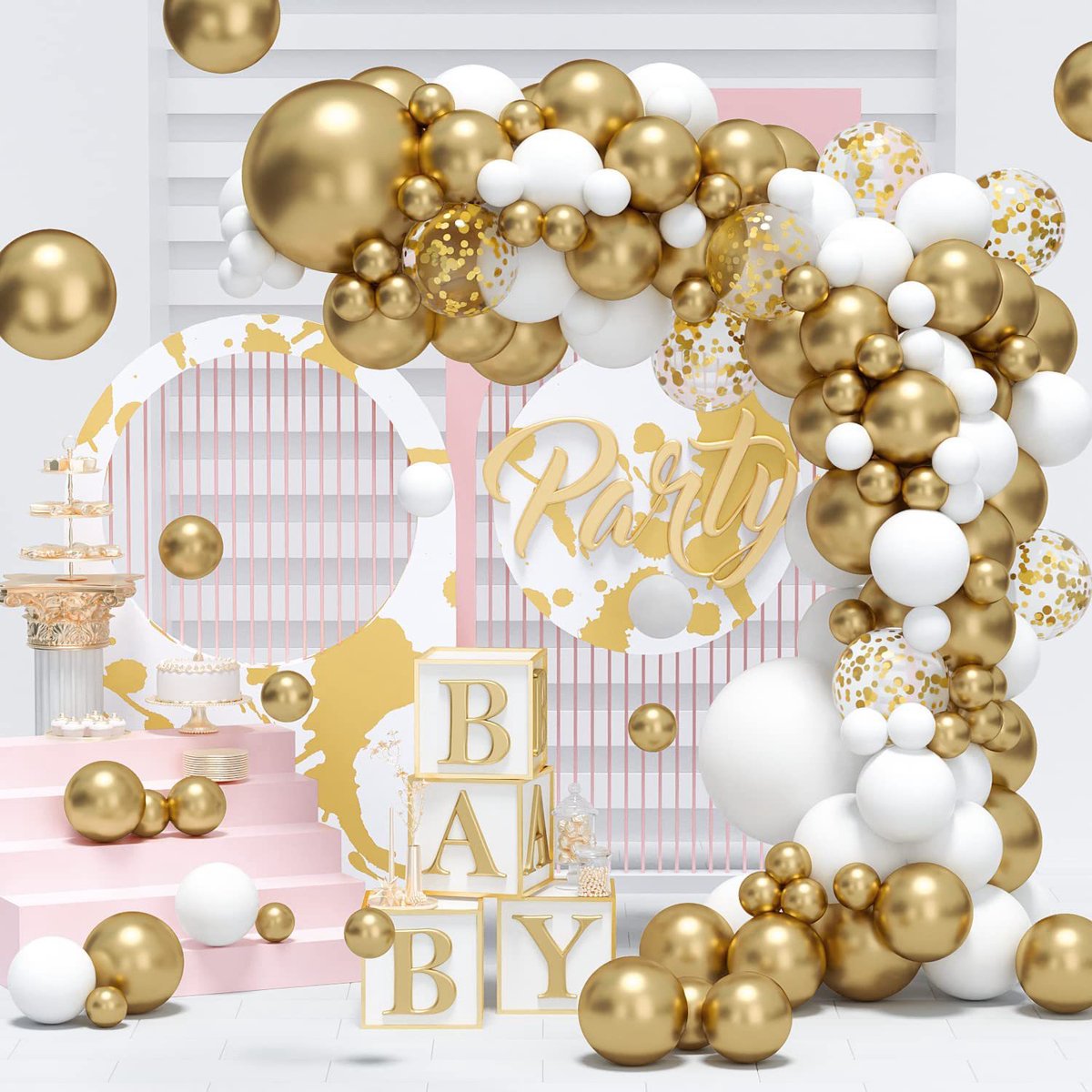 Jaynoi Ballonnenboog Goud Wit Transparant (91 Delig) Ballonnenboog Verjaardag Huwelijk Gender Reveal Ballonnen Goud en Ballonnen Wit Incl. Ballonnenboog Strip & Lijm