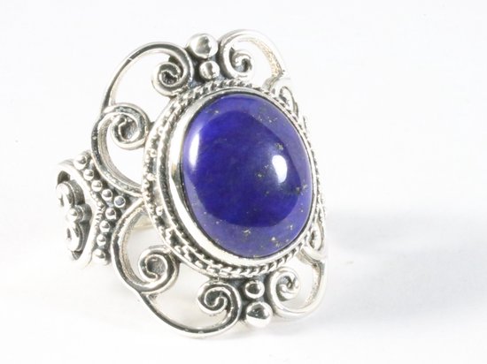 Opengewerkte zilveren ring met lapis lazuli - maat 18.5