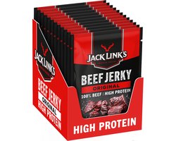 Jack Link's Original Beef Jerky - High Protein - 100% Beef - Hoog in Eiwitten - Ideale Proteine Snack - voor Tussendoor, Onderweg of voor het Sporten - 12x60g