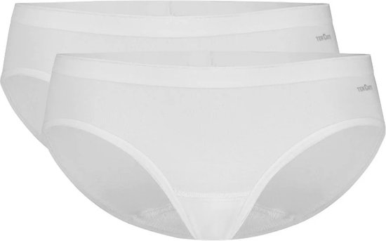 Twee witte midi slips van Ten Cate met brede elastische tailleband.