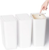 Kleine vuilnisemmer met deksel, 3 stuks, 10 liter, vuilnisemmer met drukdeksel, kleine vuilnisemmer/afvalmand voor badkamer, keuken, kantoor, slaapkamer (wit)