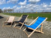 SittySeats Inklapbare Strandstoel/Tuinstoel - Verstelbaar, Handgemaakt Beukenhout - Comfortabele en Duurzame Ligstoel voor Strand en Tuin - Crème
