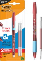 BIC Illusion Uitwisbare en navulbare balpen en navullingen - Rode inkt - verpakking met 1 pen en 2 navullingen - Medium Punt 0,7 mm