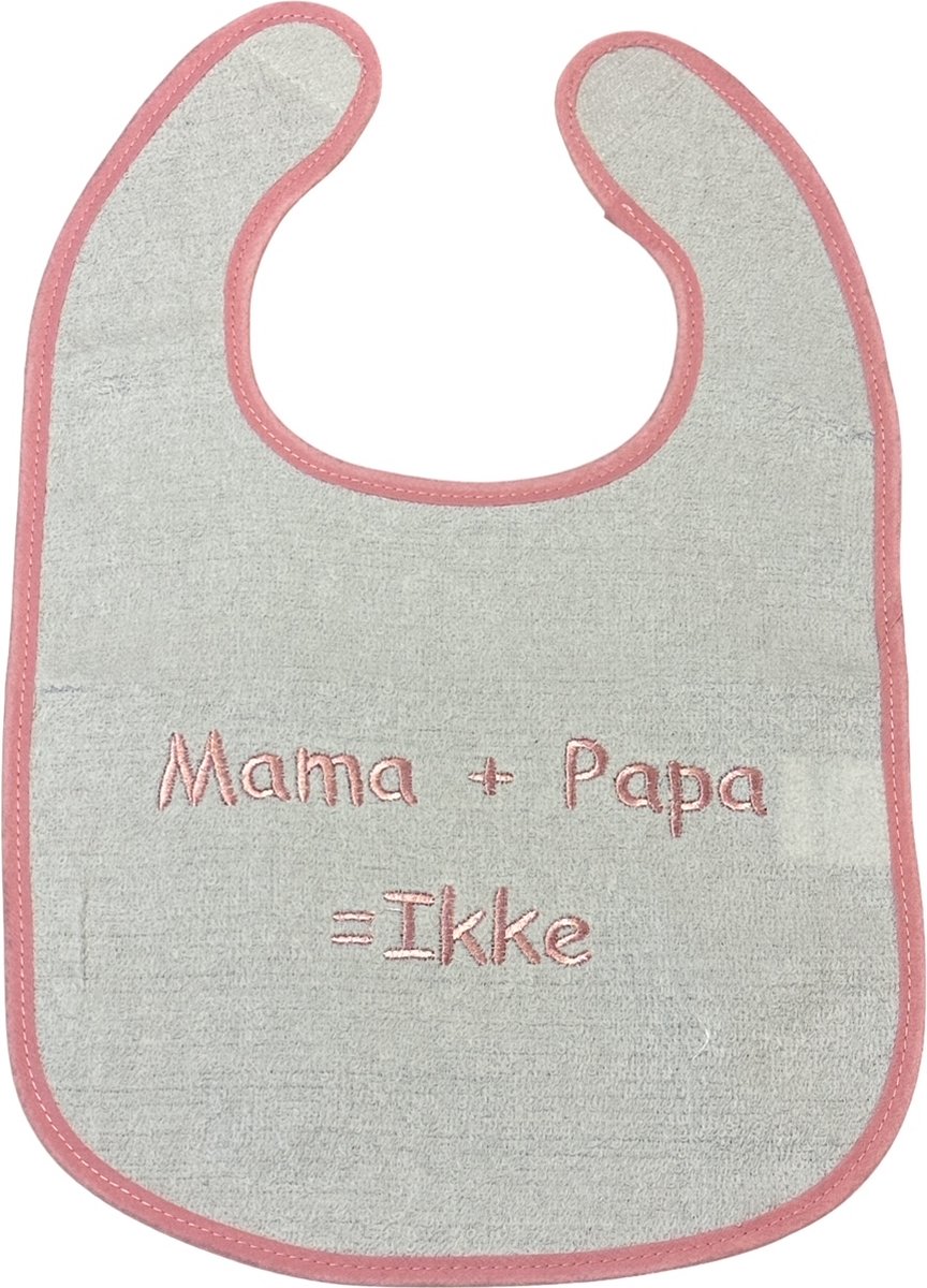 Goedkoopste La Petite Couronne Slabber Slabbetje Slab Geborduurd Mama Papa = Ikke Unisex Katoen Wit/roze Maat 24 x 36 Cm