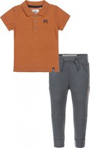 Koko Noko - Kledingset - Jongens - Jogging Short Steel Blue - Polo Shirt Camel bruin - Maat 92