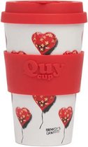 Quy Cup 400ml Ecologische Reisbeker - De originele Banksy's Graffiti "Bandaged Heart" BPA Vrij - Gemaakt van Gerecyclede Pet Flessen met zwart siliconen deksel - travelmug