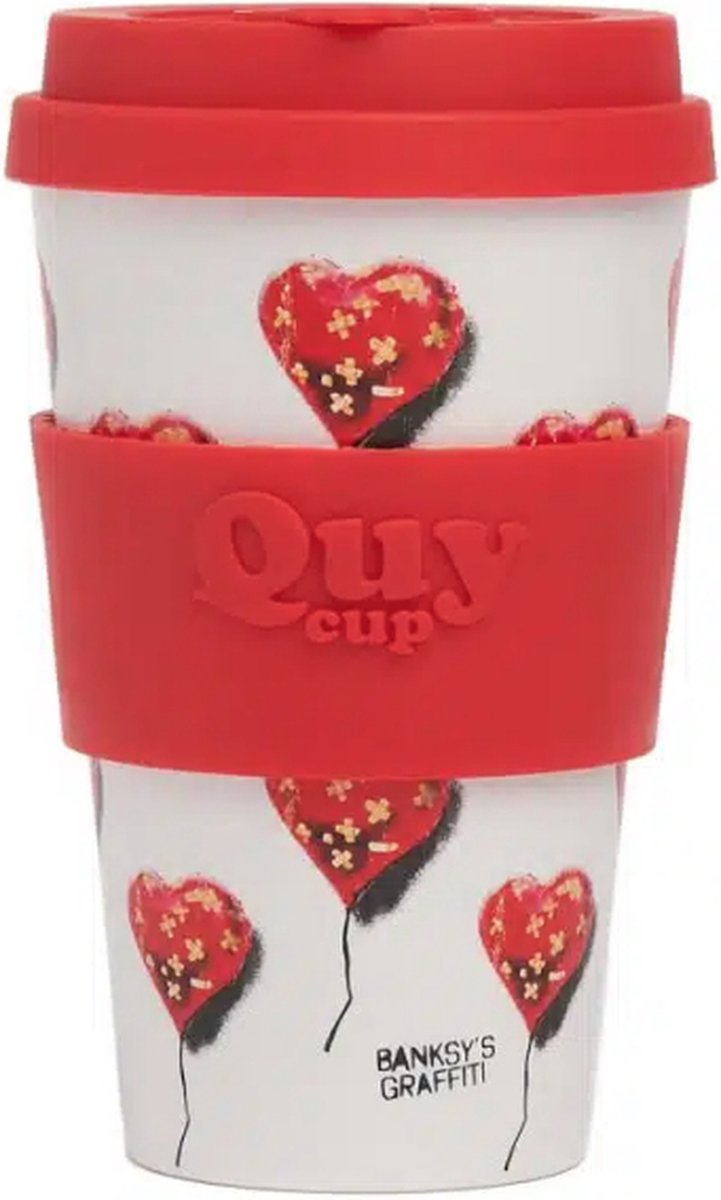 Quy cup 400ml Ecologische Reisbeker De originele Banksy's Graffiti Bandaged Heart BPA Vrij Gemaakt van Gerecyclede Pet Flessen met zwart siliconen deksel travelmug