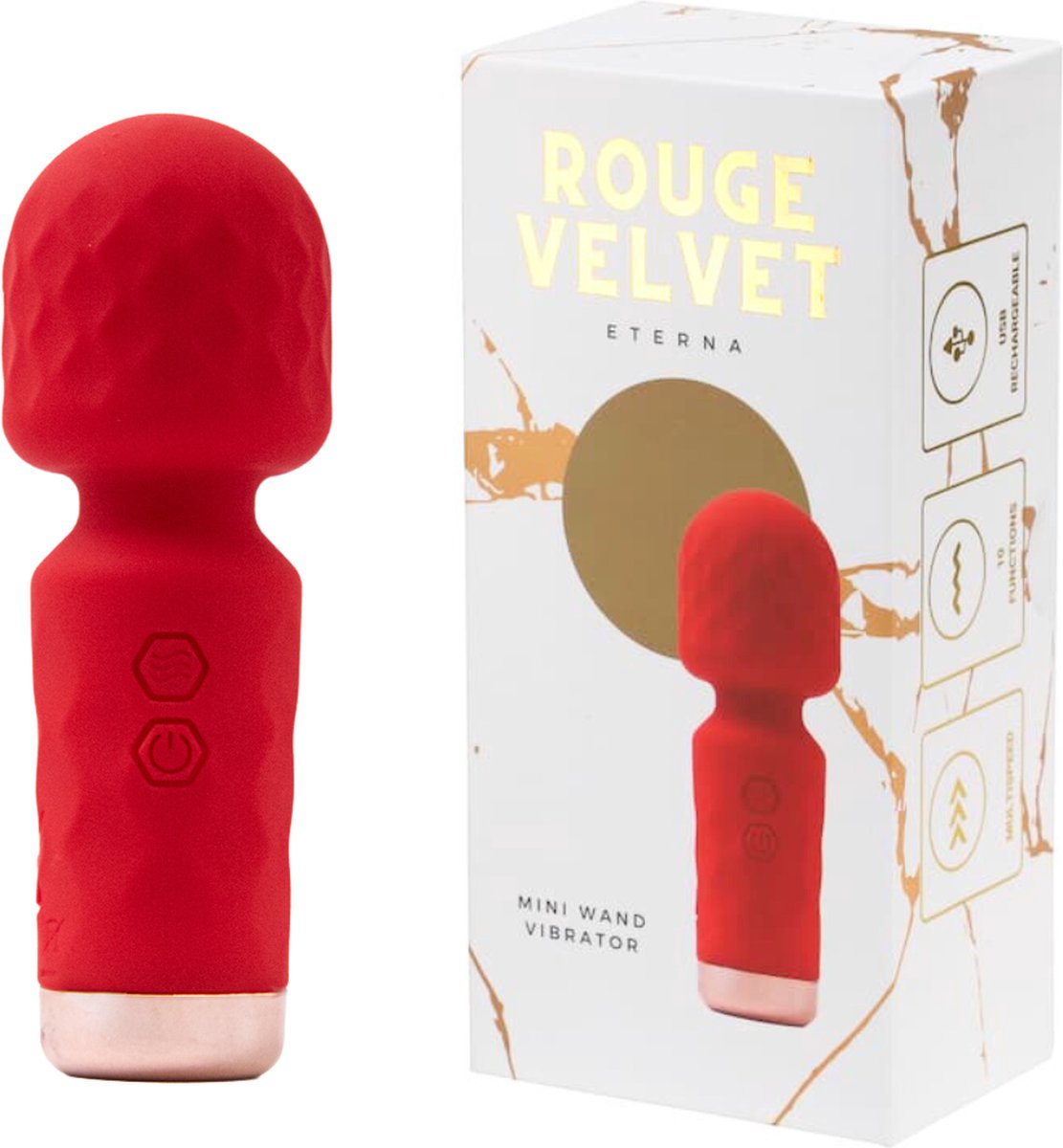 Rouge Velvet - Mini Wand Massager USB Vibrator - Luxe Cadeauverpakking - Rood