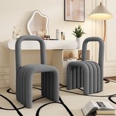 Eetkamerstoel set van 2 Sherpa stof familie eetkamerstoel modern minimalistisch design woonkamer slaapkamer stoel make-up stoel met rugleuning grijs