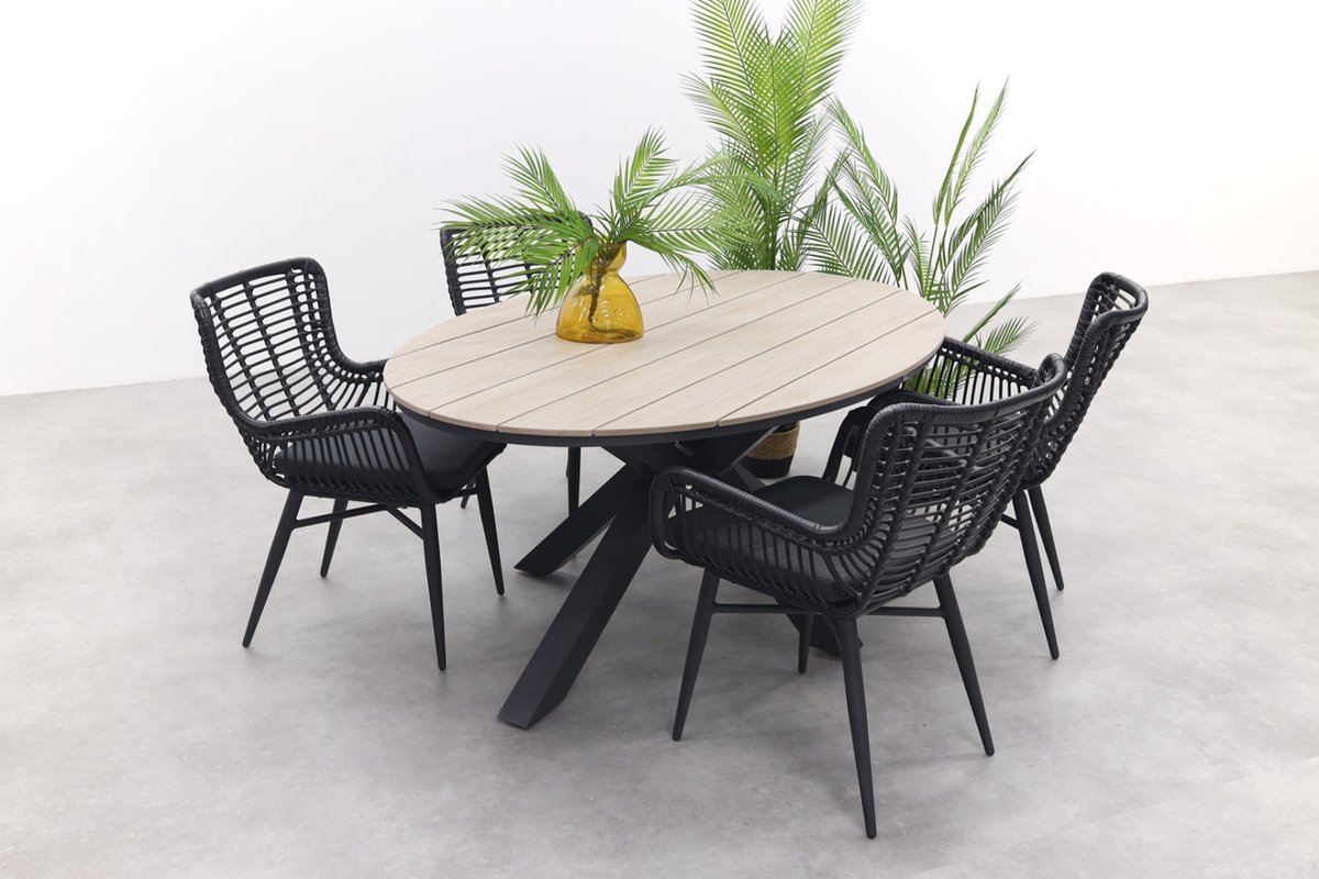 Van der Garde Tuinmeubelen Jasmine Black GI Edison 180 x 115 cm. tafel ovale tuinset