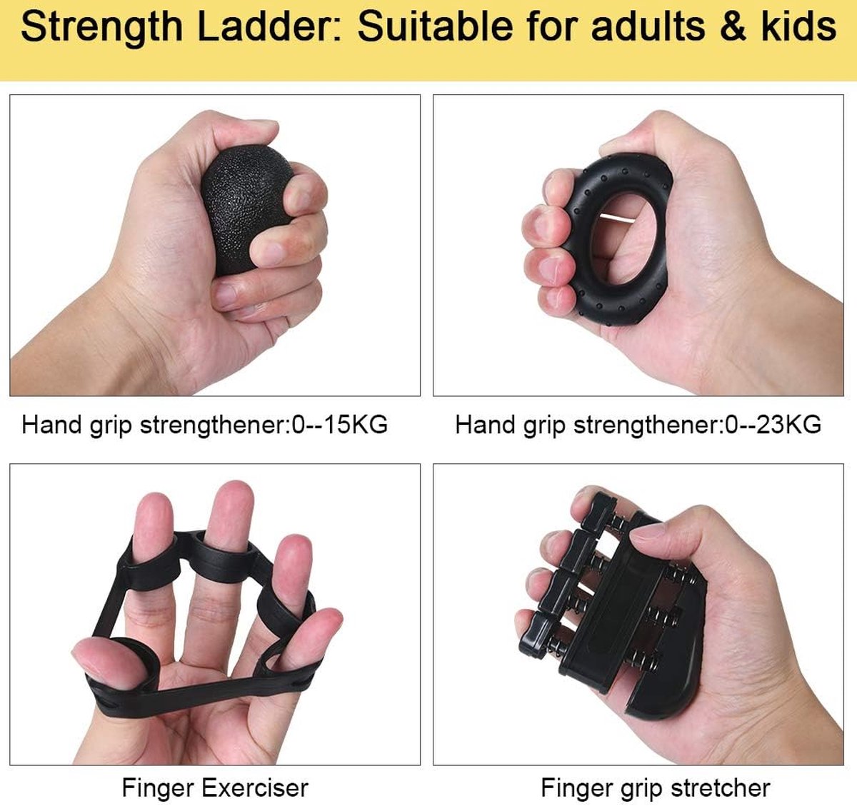 6 Exerciseurs Doigts Et Poignets - Hand Grip Résistance Réglable 30-50lbs Silicone