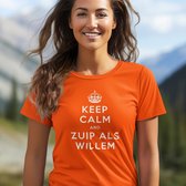Dames Oranje Koningsdag T-shirt - Maat S - Keep Calm And Zuip Als Willem
