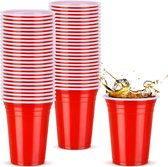 Set van 50 rode feestbekers - herbruikbare plastic bekers drinkbekers rode bekers - 12 oz 350 ml rode plastic bekers voor feest kamperen verjaardag bruiloft (50 stuks)