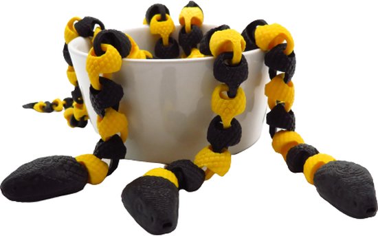 Fidget Toy Slang Zwart Geel | Vera's Arts & Dice | 3D Print | Handgemaakt | Articulated Snake | Gelede Gewrichten Slang | Huisdier | Fidget Speelgoed