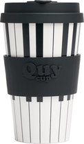 Quy Cup 400ml Ecologische reisbeker - "Pianoforte" - Gerecycleerde flessen met zwart siliconen deksel 9x9xH15cm