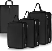 Koffer-organizerset, ultralichte paktassen, paktassen voor koffer, S/M/L/XL, pakkubussen, pakkubussen voor kledingtassen, als bagage-organizerset, schoenenzak (zwart)
