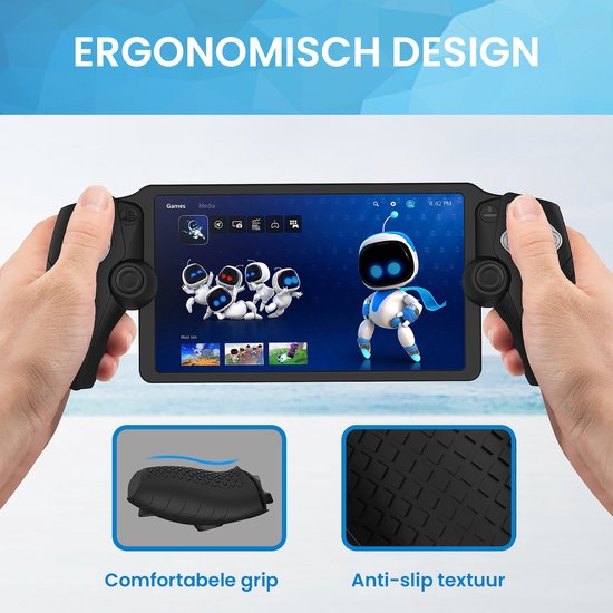 Zwarte ergonomische hoes voor de Playstation Portal met comfortabele grip en anti-slip textuur.