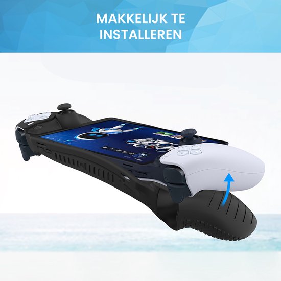 Zwarte hoes voor de Playstation Portal die makkelijk te installeren is, met een witte controller.