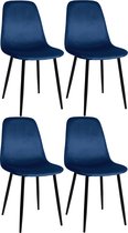 CLP Napier Set van 4 eetkamerstoelen - Zonder armleuning - blauw Fluweel