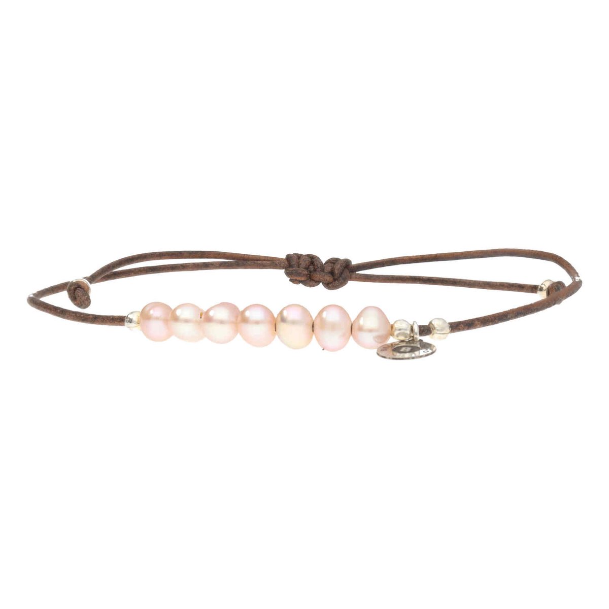 Bela Donaco - Enkelbandje Basic B6 – Orchid Parels – Bruin vintage leer – Sterling Zilver