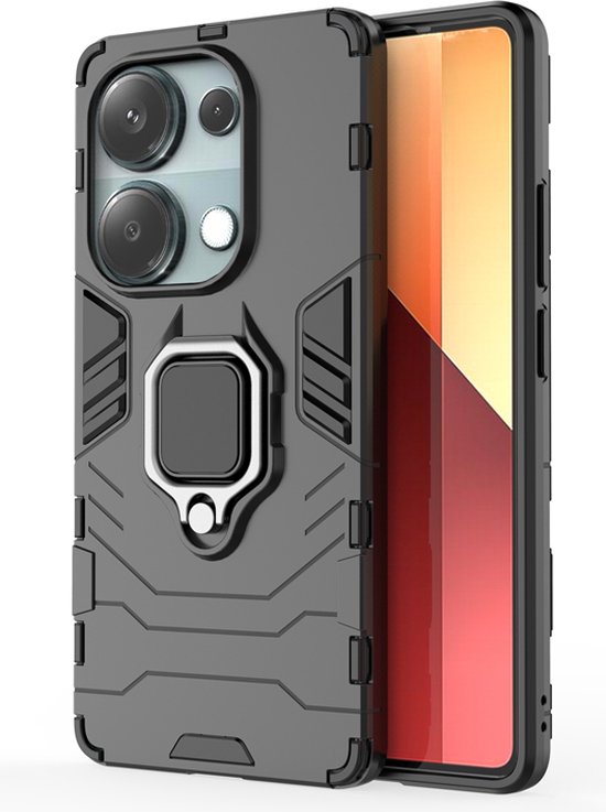 MobyDefend Hoesje - Geschikt voor Xiaomi Redmi Note 13 Pro 4G - Dubbelgelaagde Pantsercase Met Standaard - Zwart