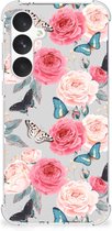 Telefoonhoesje Geschikt voor Samsung Galaxy A55 Silicone Case met transparante rand Butterfly Roses