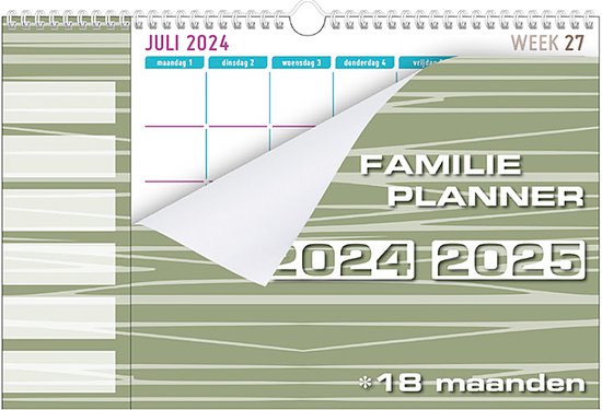 MGPcards - Familieplanner 2024-2025 - 6 Namen - 18 maanden - Kalender - Familyplanner - 34 x 24,5 cm - Groen