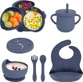 7-delig kinderservies, babybordenset, kinderborden met zuignap, bord, slabbetje, kom, lepel, vork, babydrinkbeker, siliconen babybord, kinderborden, kinderborden, set BPA-vrij