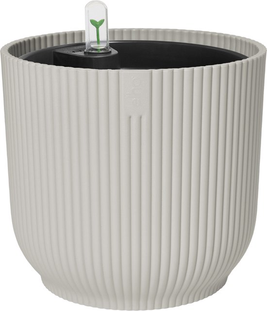 Elho Vibes Fold Rond 18 met Self-Watering Insert - Bloempot met Watermeter - 100% Gerecycled Plastic - Ø 18.3 x H 16.8 cm - Zijdewit