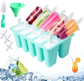IJsvormen van siliconen, 10 holle ruimtes, ijslollyvormen, anti-aanbaklaag, doe-het-zelf ijsvorm, ijslollyvormen met siliconen trechter en reinigingsborstel, BPA-vrij, groen