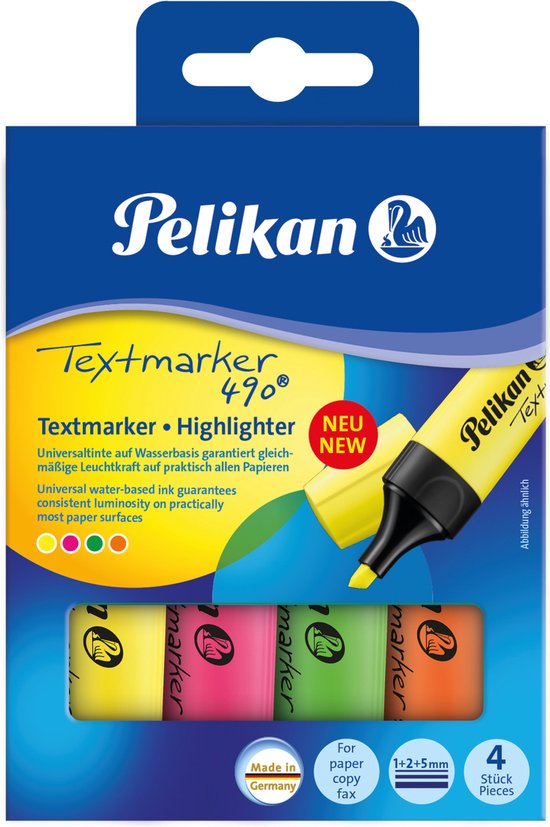 Pelikan Textmarker 490 markeerstift 4 stuk(s) Groen, Oranje, Roze, Geel