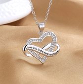 Ketting met hanger dubbele hart Love you to the moon and back zirkonia sterling zilver925